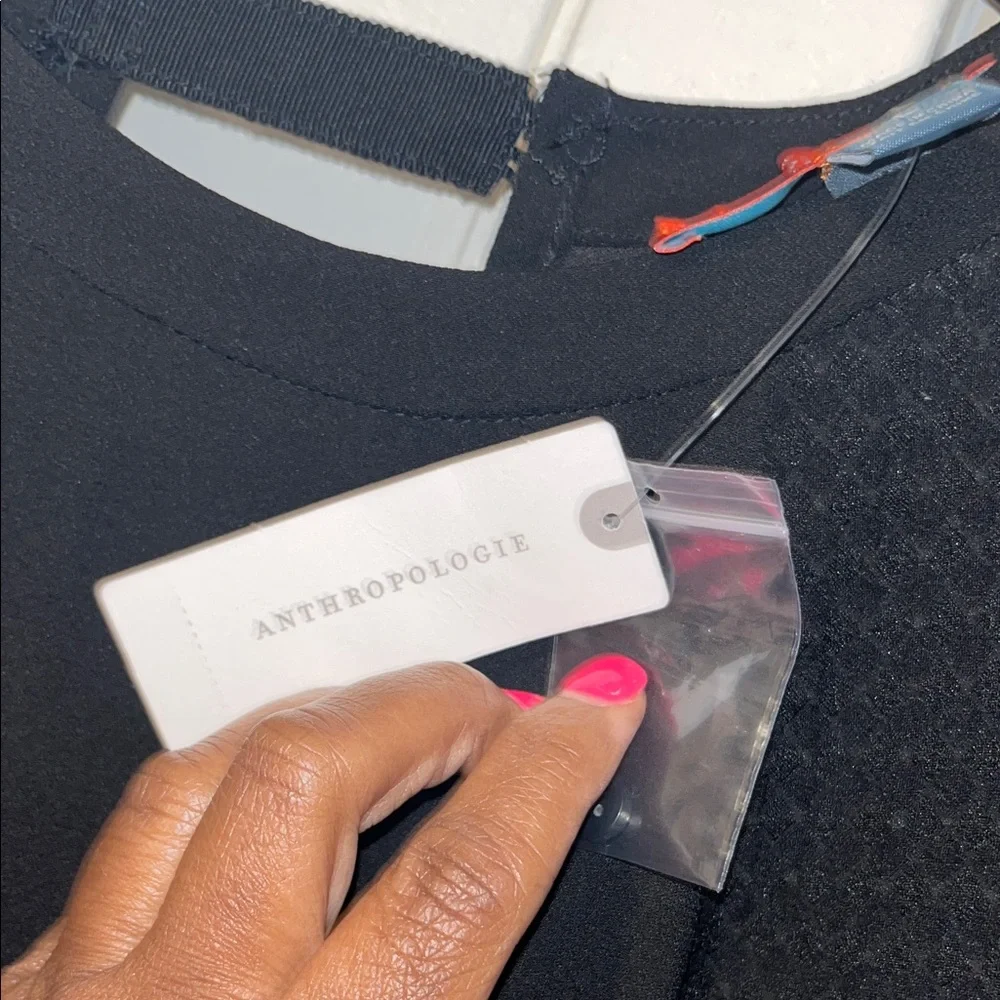 Anthropologie Black Textured Short Sleeve Dress - Picture 4 of 9